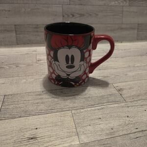 Disney Parks Minnie Mouse Ceramic Coffee Mug Cup Black Red Mini Polka Dots 14 Oz
